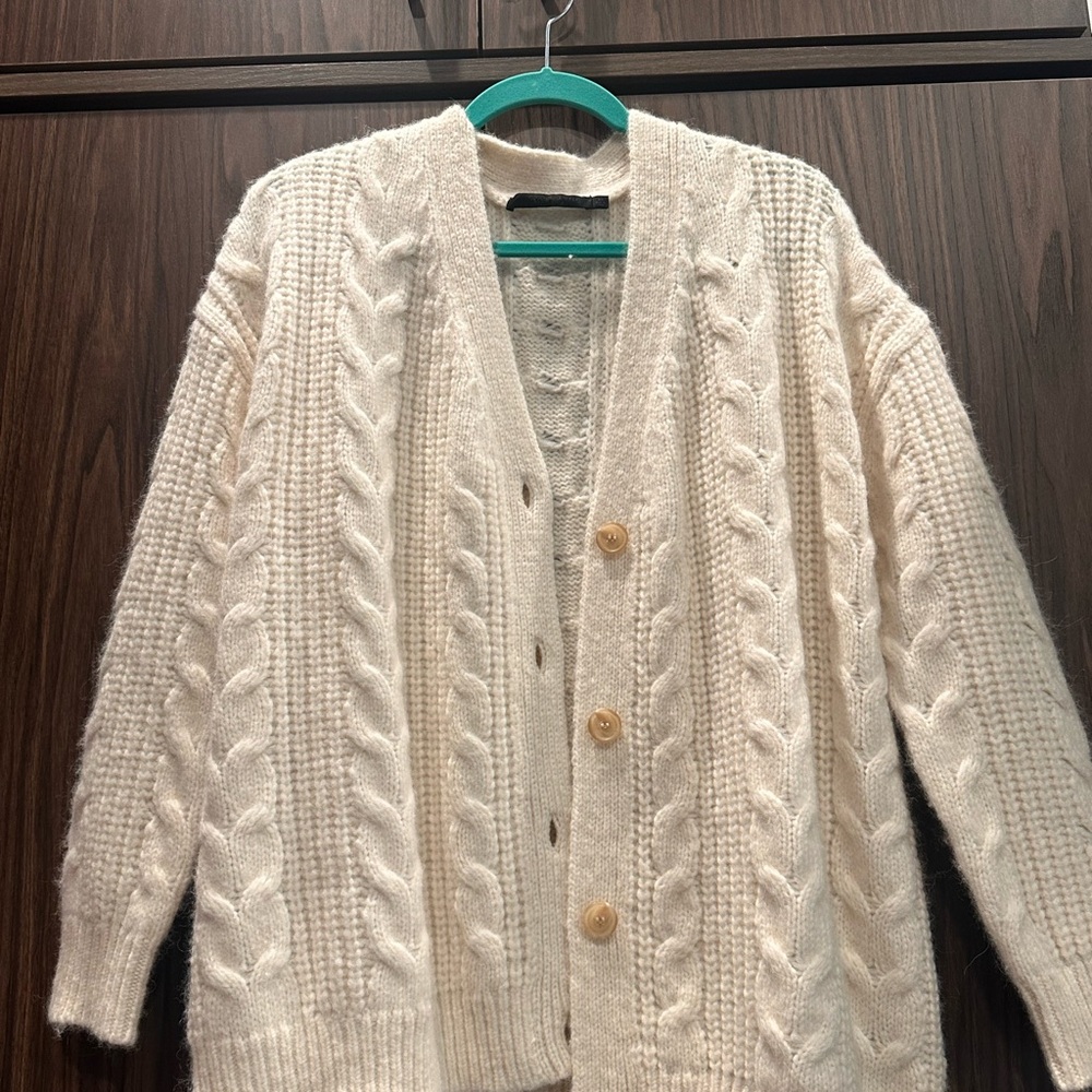 Cream Cable Knit Button-Front Women's Sweater Cardigan